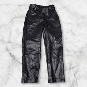 Aritzia Wilfred Faux Leather High Rise Tie Waist Pants Size 0 XS Straight Leg